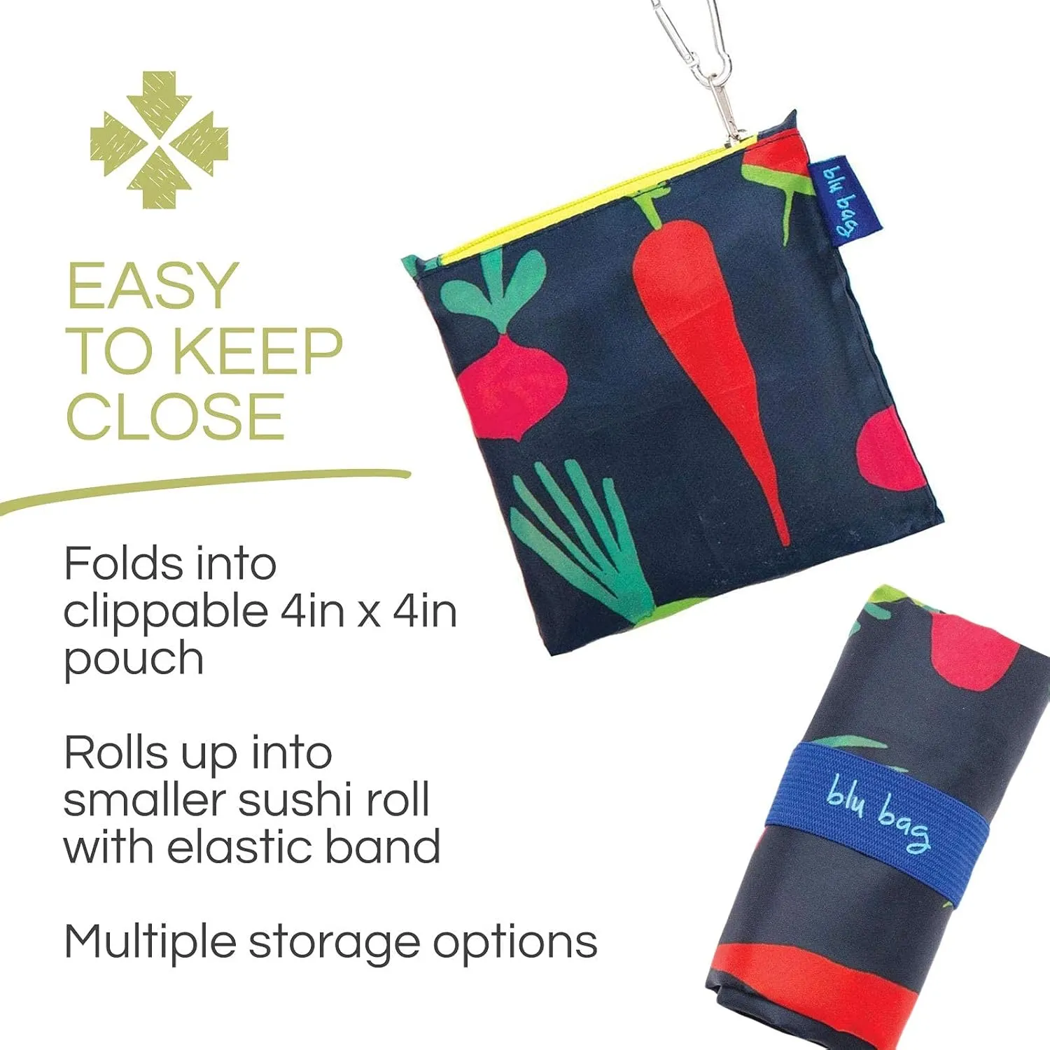 Reusable Grocery Bags - Washable, Foldable, Packable Tote, Large Handles, Heavy Duty, Zippered Top Pouch