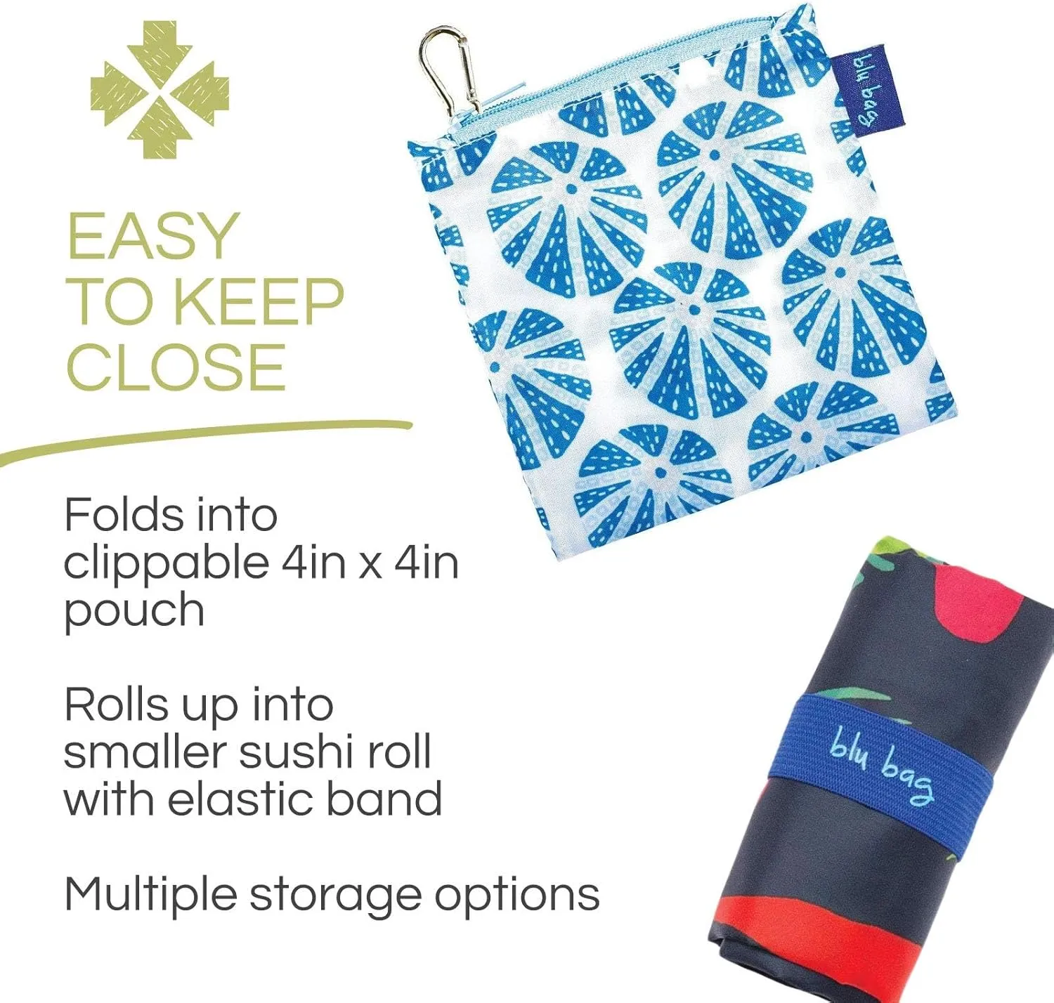Reusable Grocery Bags - Washable, Foldable, Packable Tote, Large Handles, Heavy Duty, Zippered Top Pouch