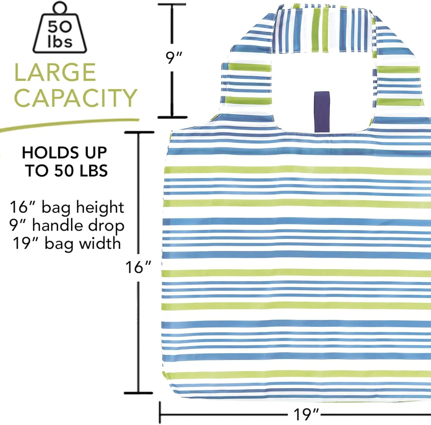 Reusable Grocery Bags - Washable, Foldable, Packable Tote, Large Handles, Heavy Duty, Zippered Top Pouch