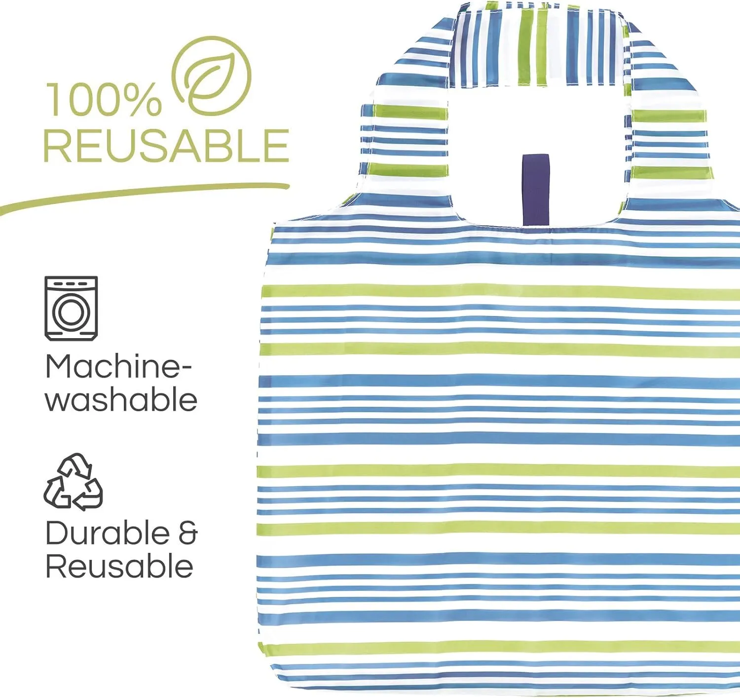 Reusable Grocery Bags - Washable, Foldable, Packable Tote, Large Handles, Heavy Duty, Zippered Top Pouch
