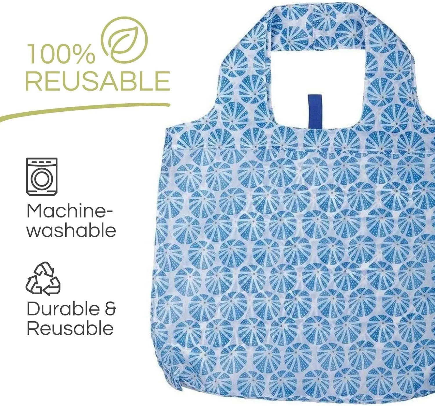 Reusable Grocery Bags - Washable, Foldable, Packable Tote, Large Handles, Heavy Duty, Zippered Top Pouch