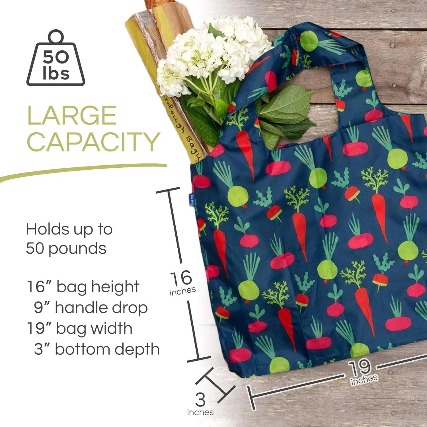 Reusable Grocery Bags - Washable, Foldable, Packable Tote, Large Handles, Heavy Duty, Zippered Top Pouch