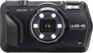 RICOH WG-6 Webcam Black Waterproof Camera 20MP Higher Resolution Images 3-inch LCD Waterproof 20m Shockproof 2.1m Underwater Mode 6-LED Ring Light for Macro Photography