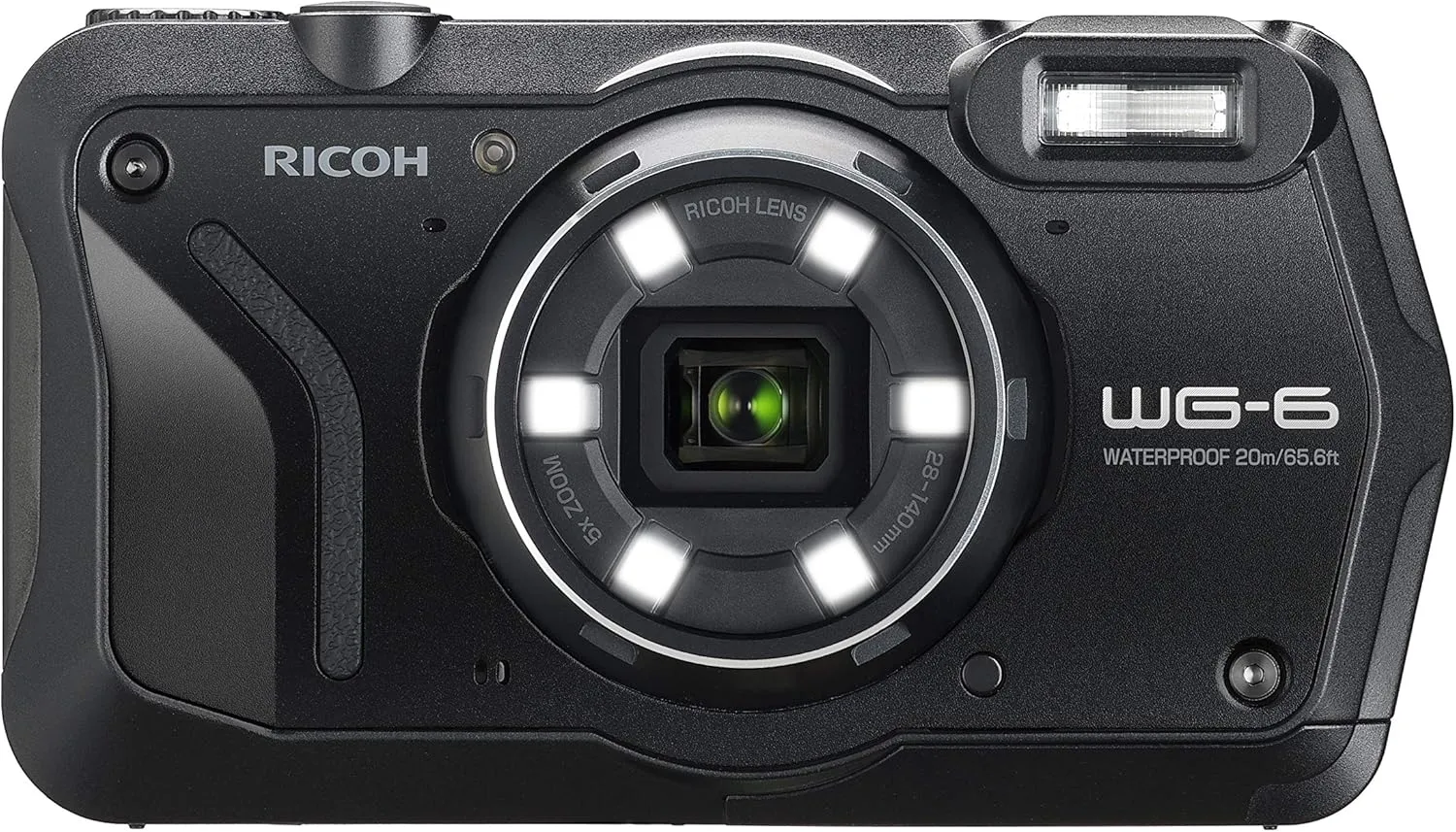 RICOH WG-6 Webcam Black Waterproof Camera 20MP Higher Resolution Images 3-inch LCD Waterproof 20m Shockproof 2.1m Underwater Mode 6-LED Ring Light for Macro Photography