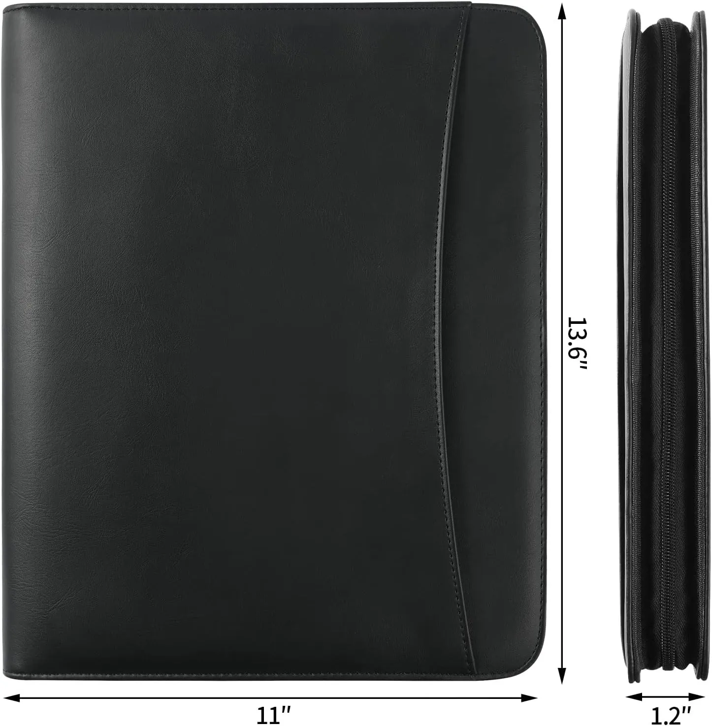 Ringsun PU Leather Portfolio for Men, Leather Padfolio Business Resume Portfolio for A4/Pad, Leather Portfolio Folder Organizer, Black