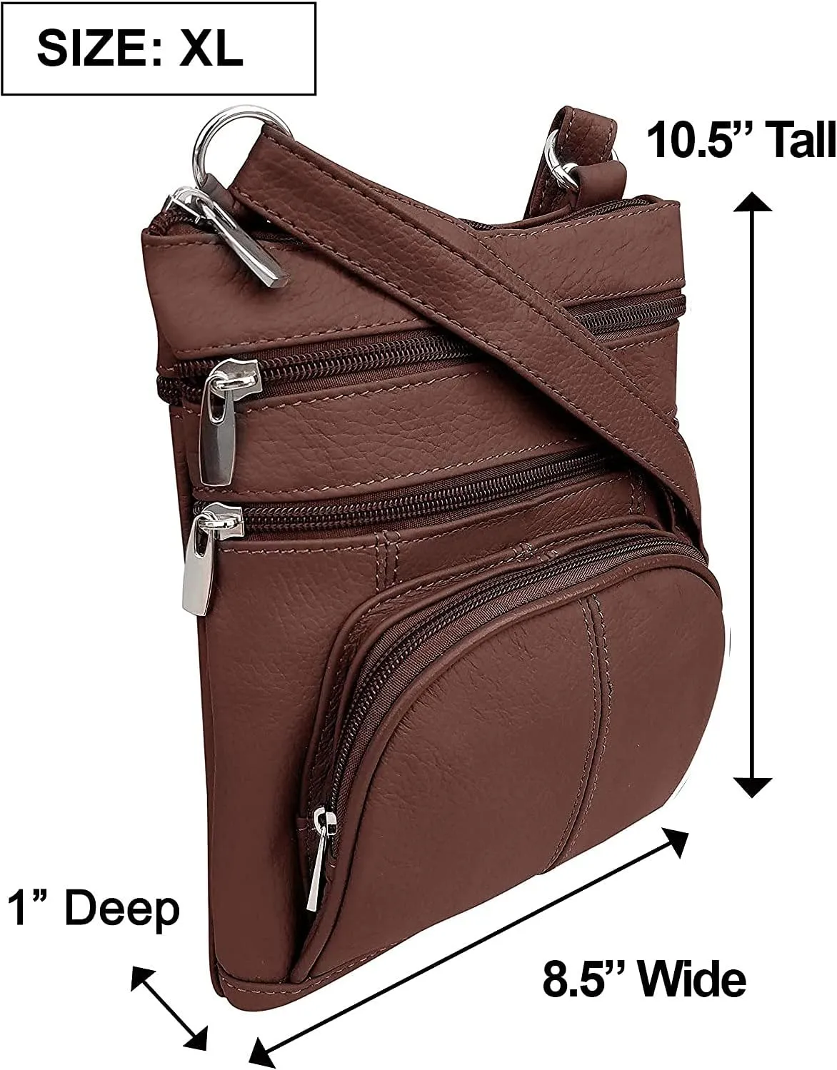 Roma Leathers Genuine X-Large Crossbody Purse, Multi-Pocket, Adjustable Strap, XL
