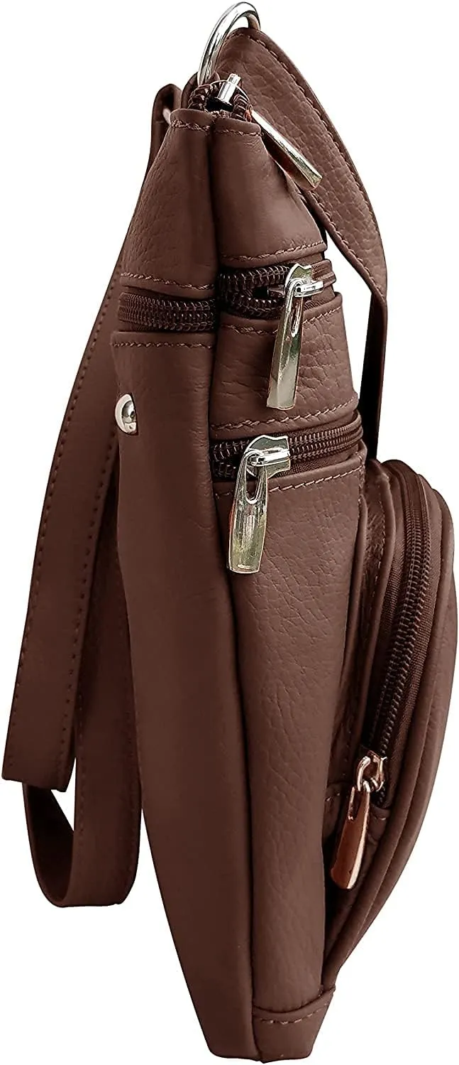 Roma Leathers Genuine X-Large Crossbody Purse, Multi-Pocket, Adjustable Strap, XL