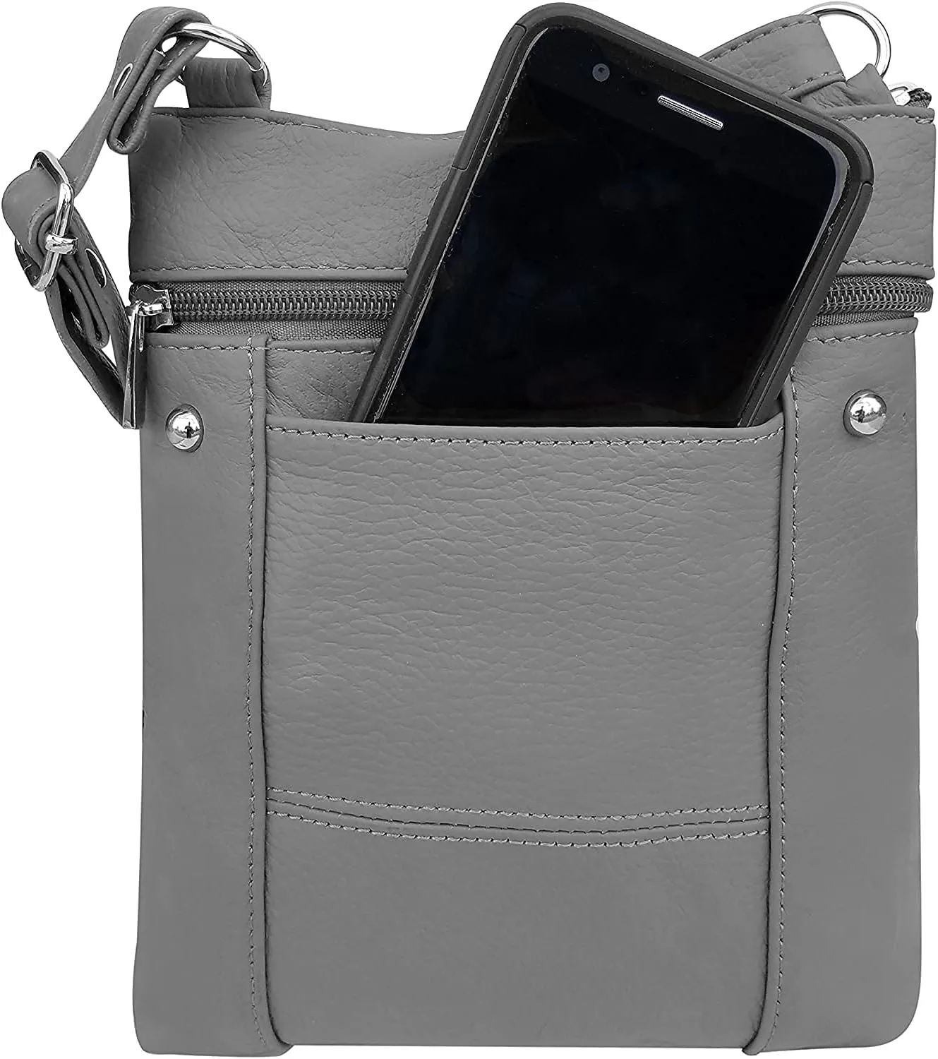 Roma Leathers Genuine X-Large Crossbody Purse, Multi-Pocket, Adjustable Strap, XL