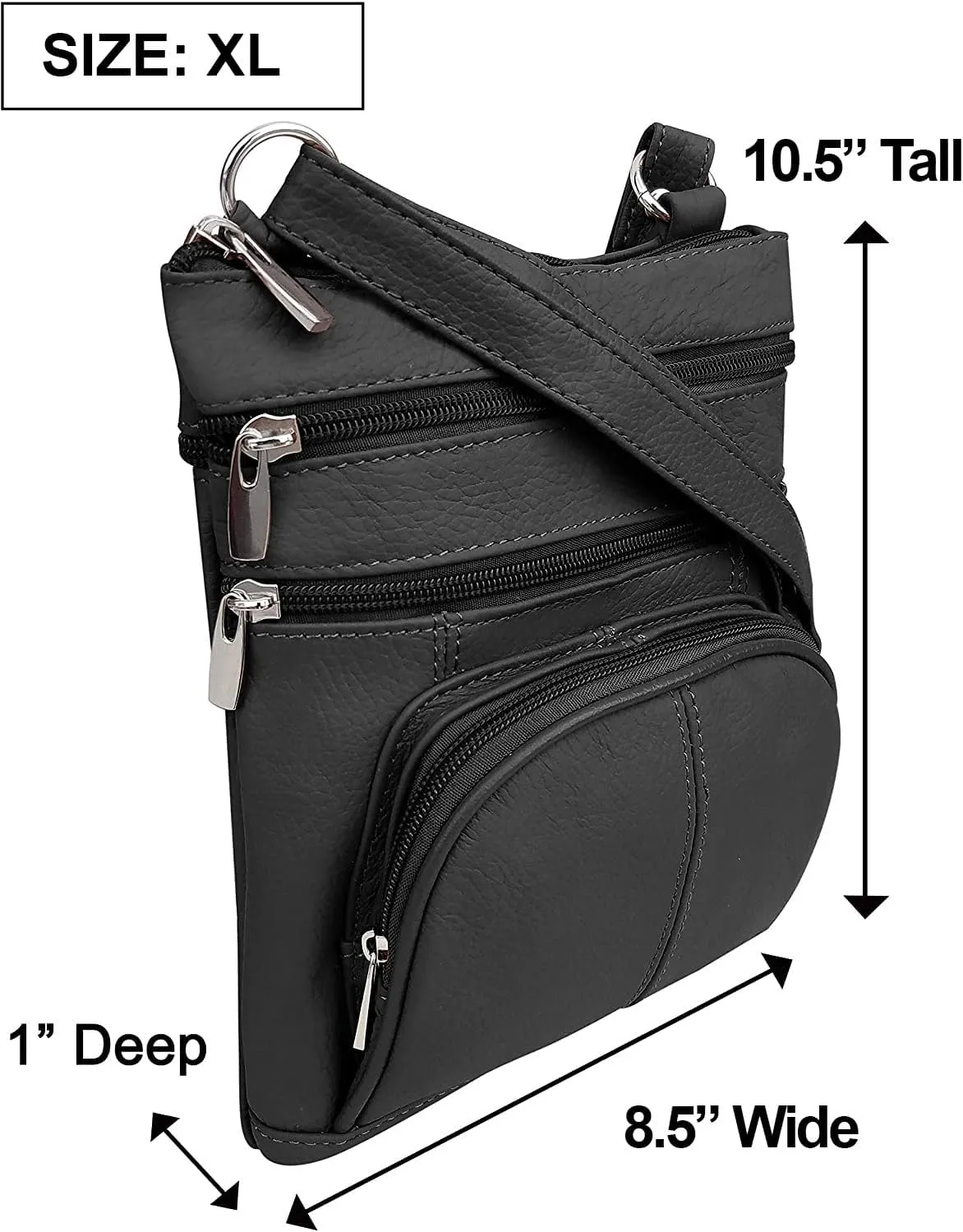 Roma Leathers Genuine X-Large Crossbody Purse, Multi-Pocket, Adjustable Strap, XL