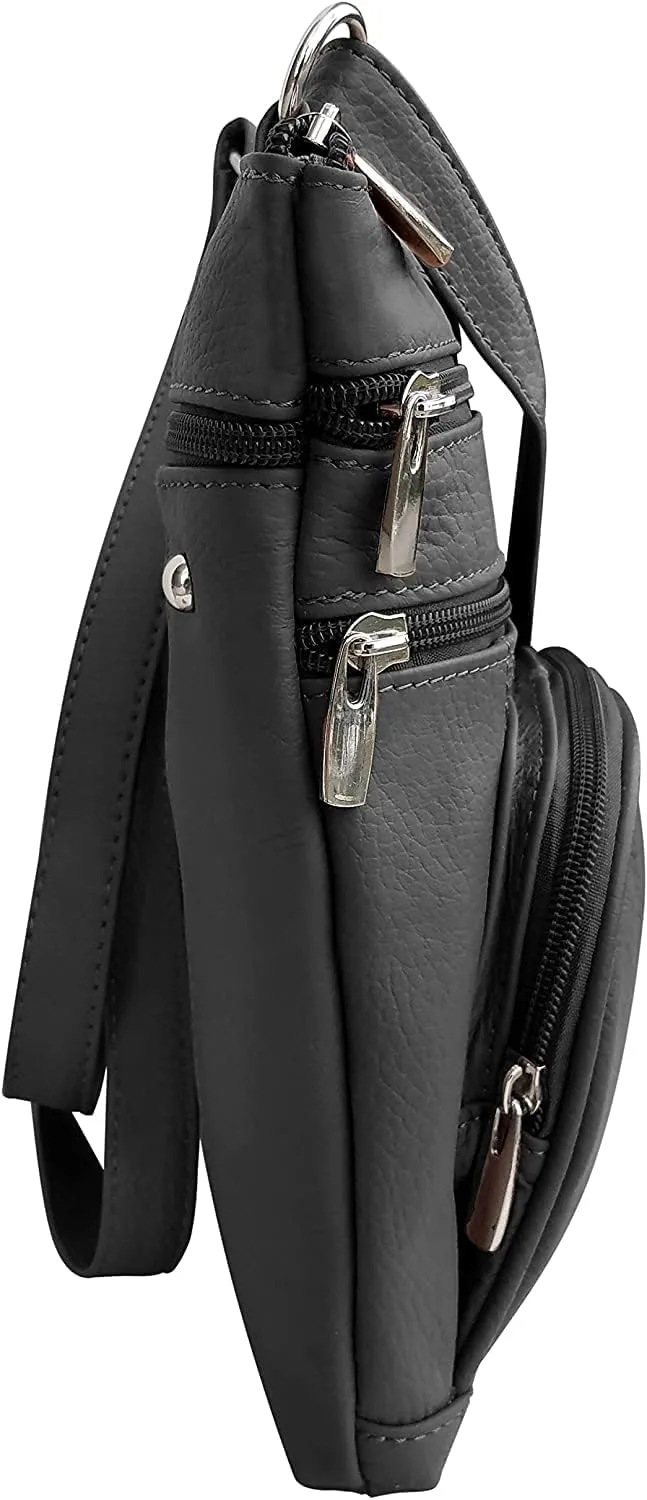 Roma Leathers Genuine X-Large Crossbody Purse, Multi-Pocket, Adjustable Strap, XL