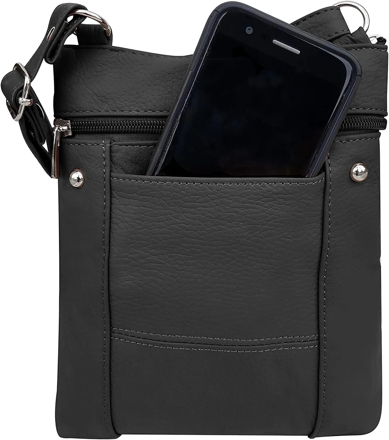Roma Leathers Genuine X-Large Crossbody Purse, Multi-Pocket, Adjustable Strap, XL