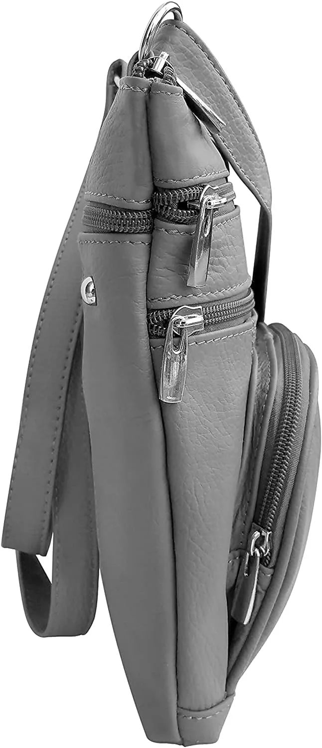 Roma Leathers Genuine X-Large Crossbody Purse, Multi-Pocket, Adjustable Strap, XL