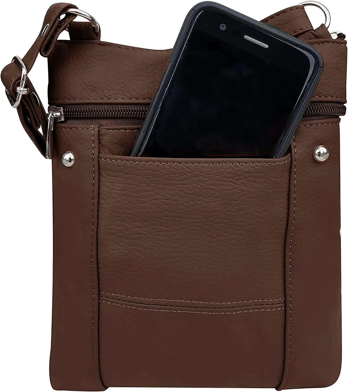 Roma Leathers Genuine X-Large Crossbody Purse, Multi-Pocket, Adjustable Strap, XL