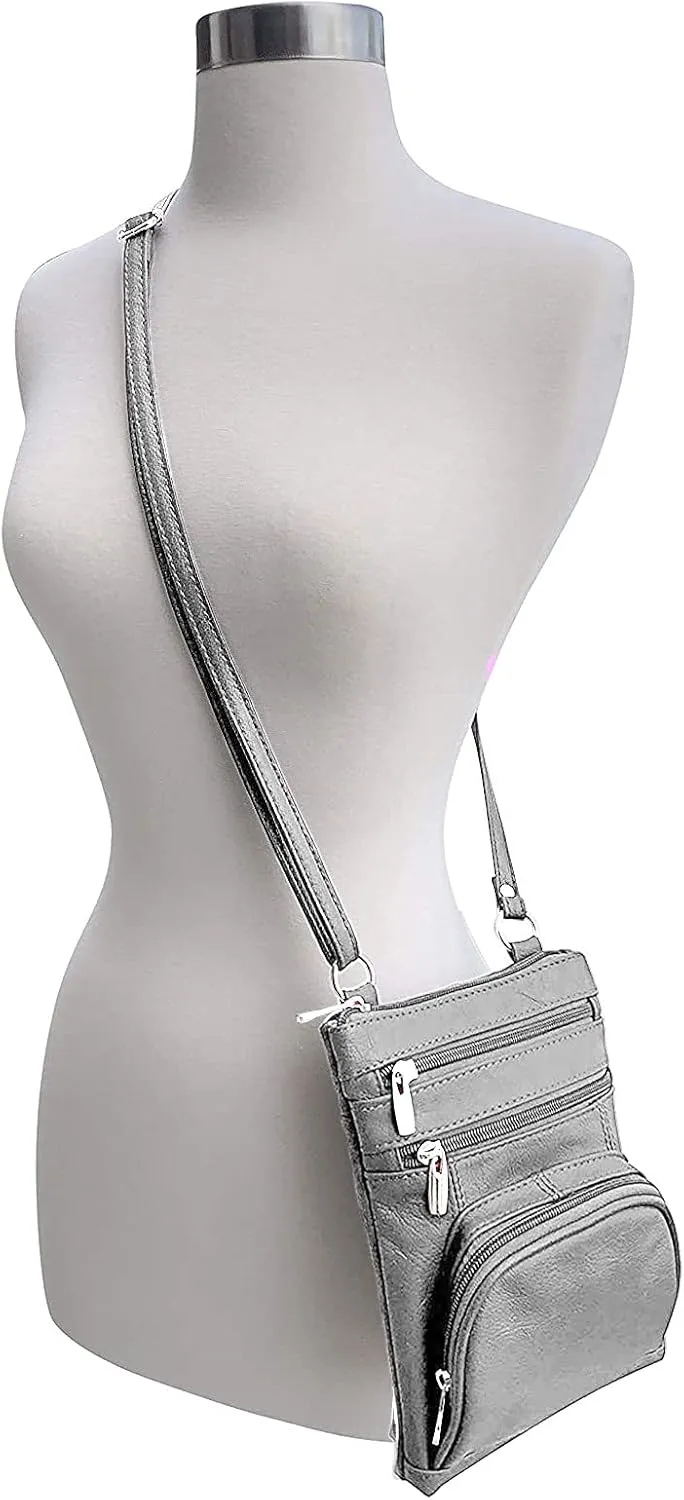 Roma Leathers Genuine X-Large Crossbody Purse, Multi-Pocket, Adjustable Strap, XL