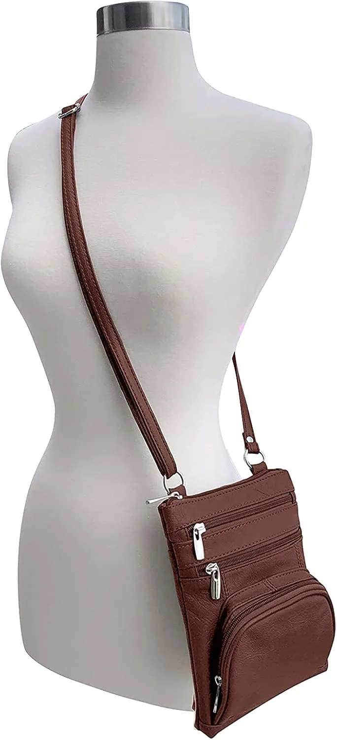 Roma Leathers Genuine X-Large Crossbody Purse, Multi-Pocket, Adjustable Strap, XL