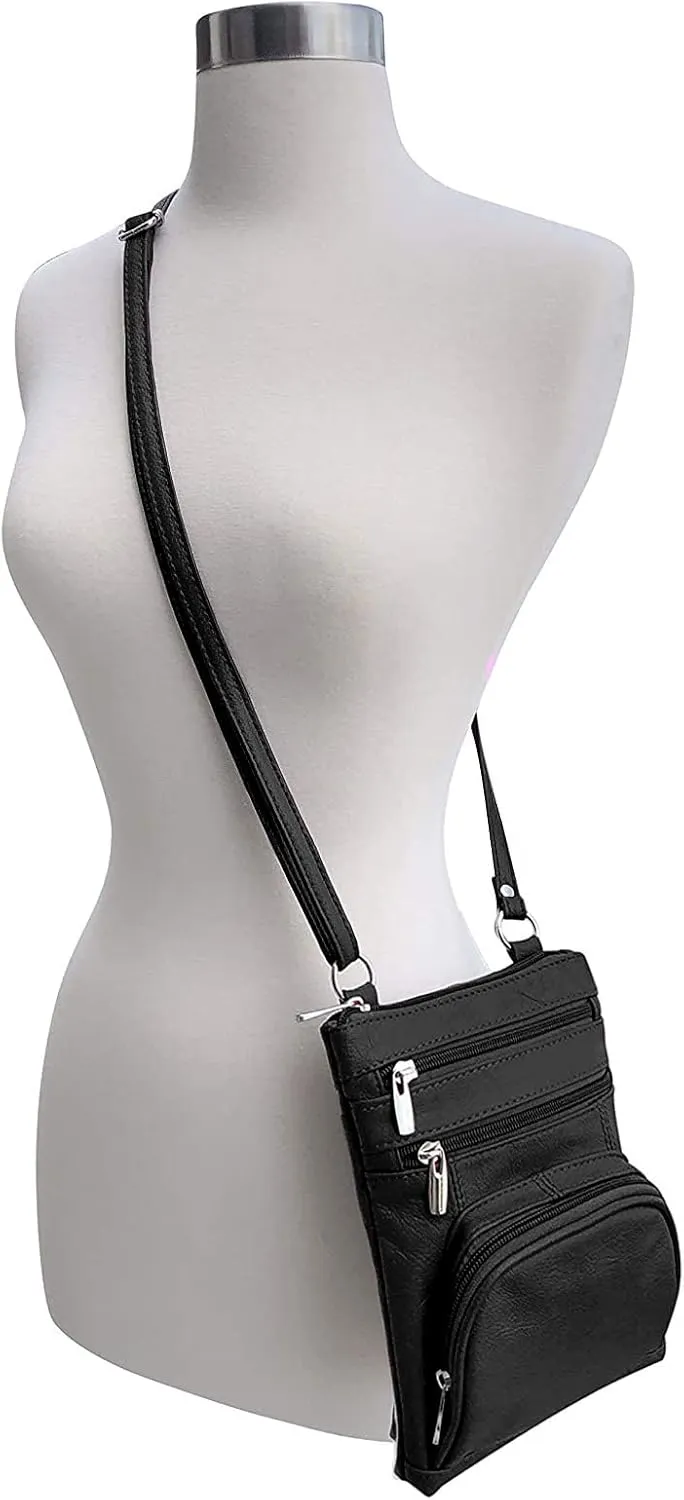 Roma Leathers Genuine X-Large Crossbody Purse, Multi-Pocket, Adjustable Strap, XL