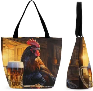 Rooster Beer in The Morning Personalized Shoulder Bag for Women Casual Handbags Shopping Bags Tote Bag for Work Travel