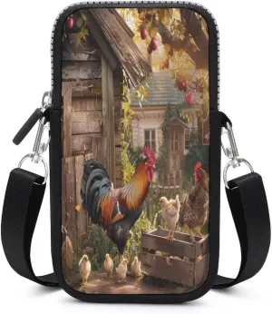 Rooster Hen And Chicks in The Yard Small Crossbody Bags Cell Phone Purses Travel Pouch Shoulder Bag for Women Men