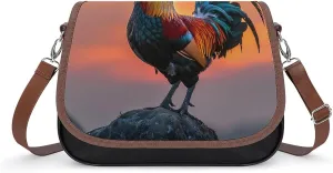 Rooster Sunrise Women's Crossbody Bag Leather Medium Shoulder Handbag Fashion Tote Purse with Adjustable Strap