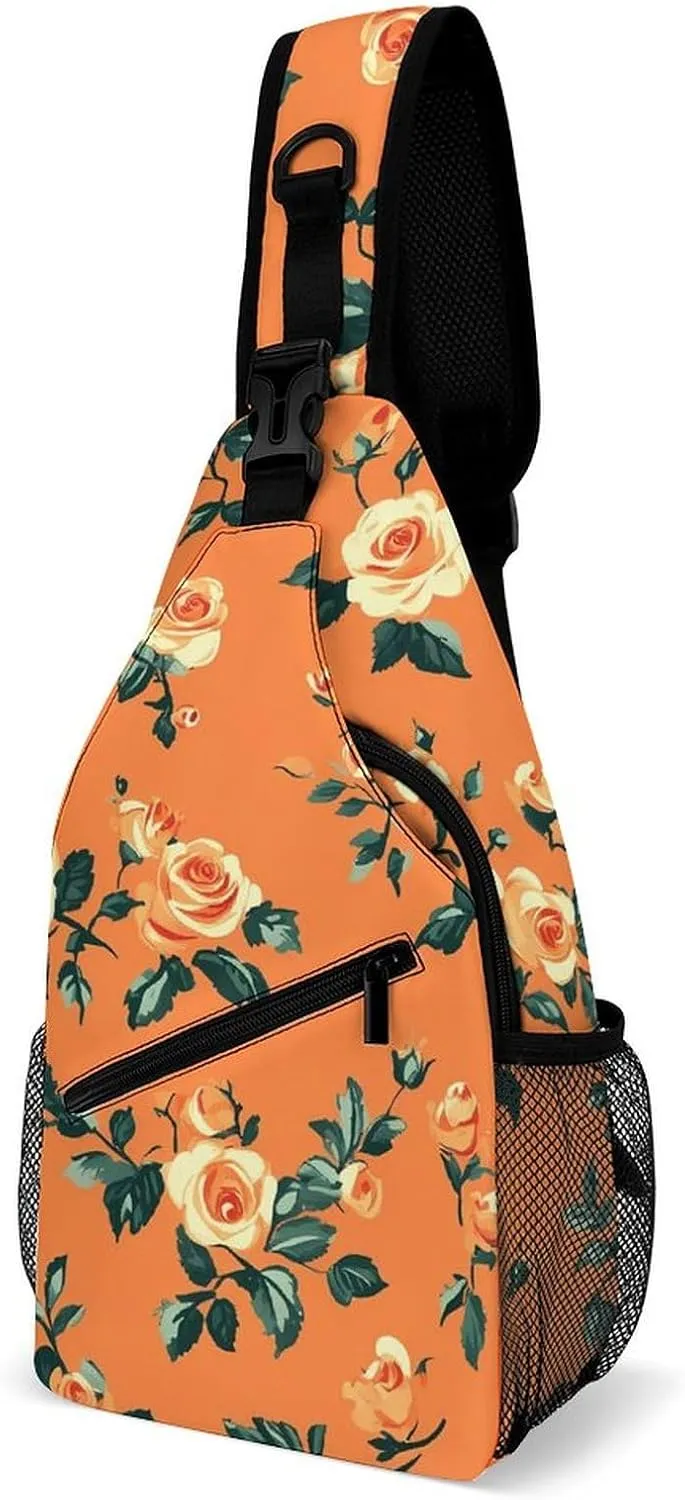 Rose Flowers Casual Sling Bag Backpack Travel Shoulder Chest Crossbody Bags Adjustable Daypack Unisex