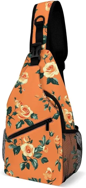 Rose Flowers Casual Sling Bag Backpack Travel Shoulder Chest Crossbody Bags Adjustable Daypack Unisex
