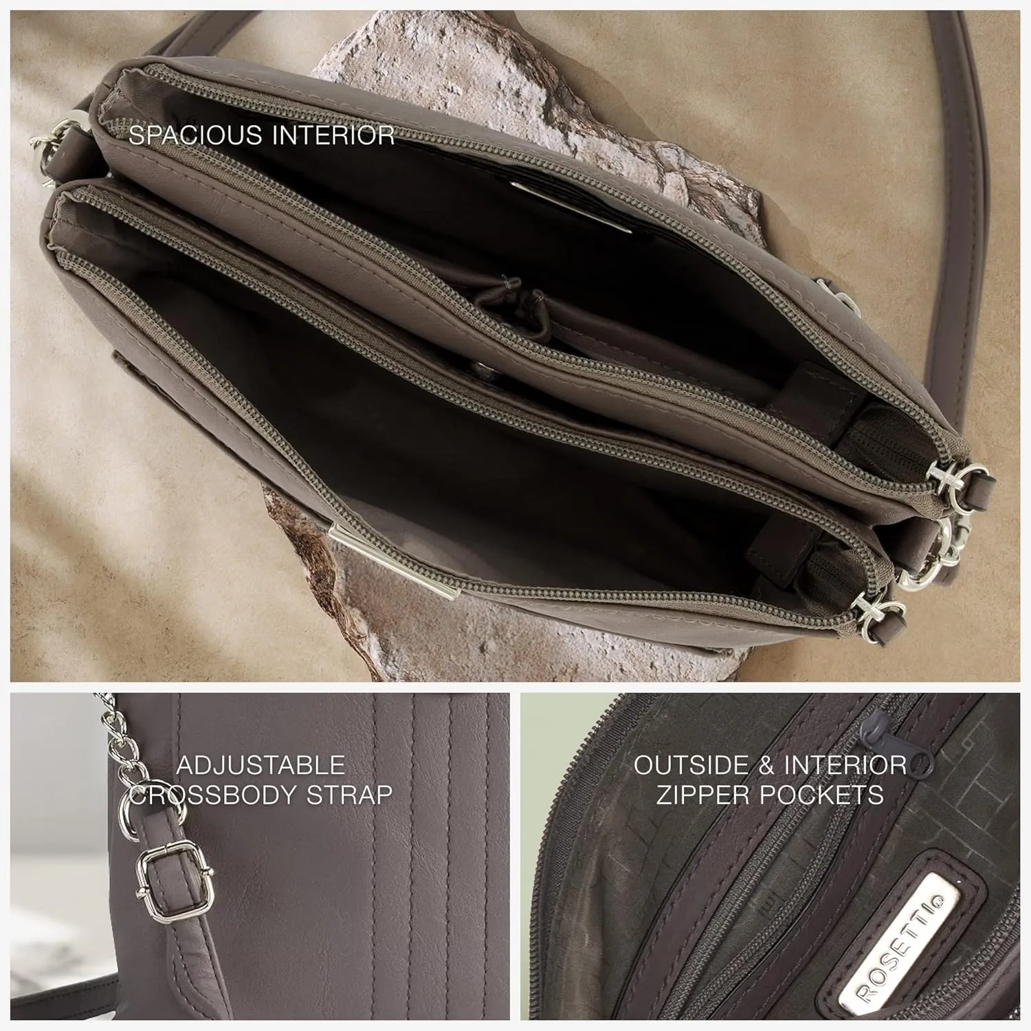 Rosetti Women's Midge Crossbody Bag, Faux Leather Purse, Adjustable Strap