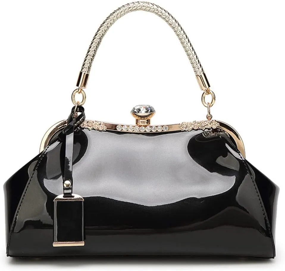 ROUROU Glossy Patent Leather Handbag for Women Top Handle Tote Bag Evening Shoulder Bag Wedding Satchel Retro Purse