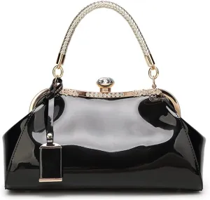 ROUROU Glossy Patent Leather Handbag for Women Top Handle Tote Bag Evening Shoulder Bag Wedding Satchel Retro Purse