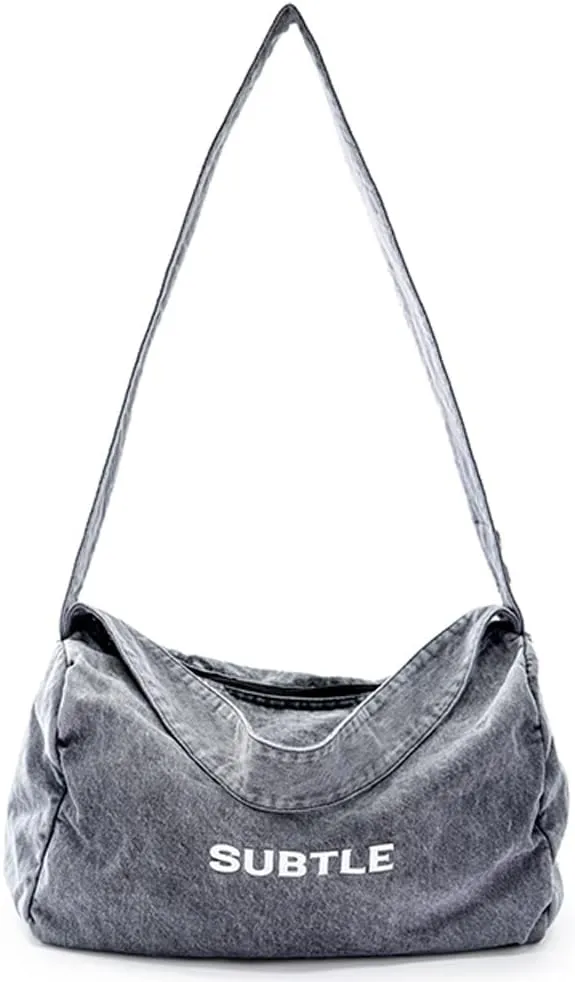ROUROU Shoulder Bag for Women & Men Large Capacity Crossbody Bag Denim Handbag Casual Tote Bag Retro Purse