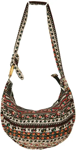 ROUROU Shoulder Bag for Women Hippie Crossbody Bag Bohemian Handbag Printed Pattern Hobo Bag Canvas Purse Cotton Satchel