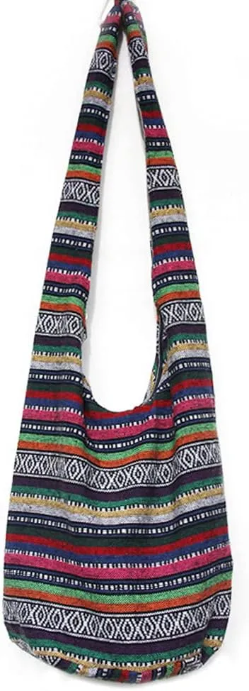 ROUROU Shoulder Bag for women Hippie Crossbody Bag Bohemian Satchel Printed Cotton Linen Hobo Bag Purse