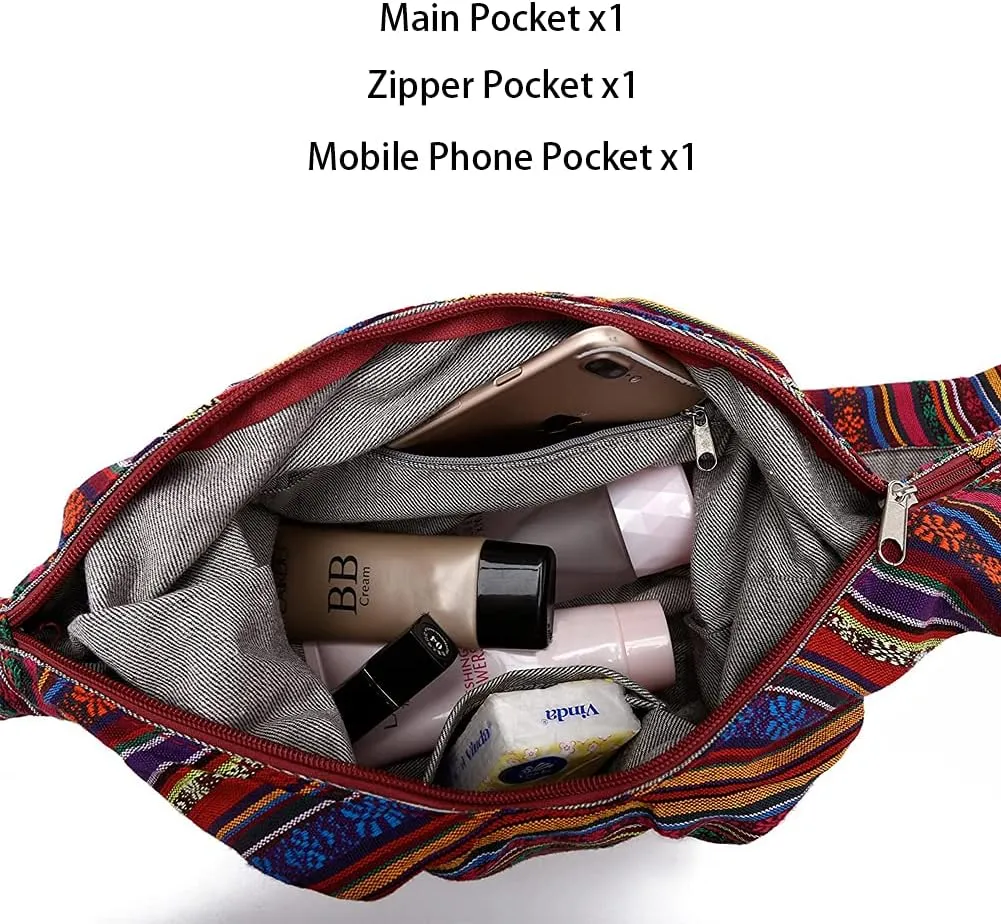 ROUROU Shoulder Bag for women Hippie Crossbody Bag Bohemian Satchel Printed Cotton Linen Hobo Bag Purse