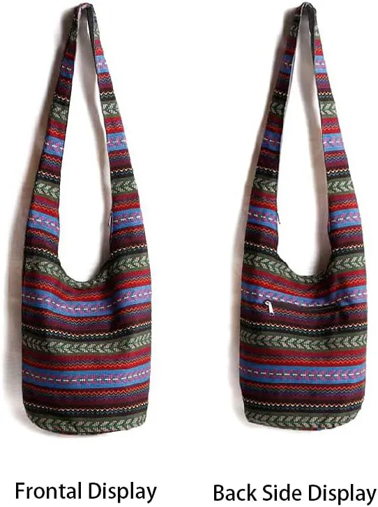 ROUROU Shoulder Bag for women Hippie Crossbody Bag Bohemian Satchel Printed Cotton Linen Hobo Bag Purse