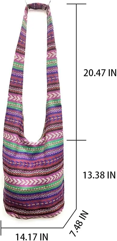 ROUROU Shoulder Bag for women Hippie Crossbody Bag Bohemian Satchel Printed Cotton Linen Hobo Bag Purse
