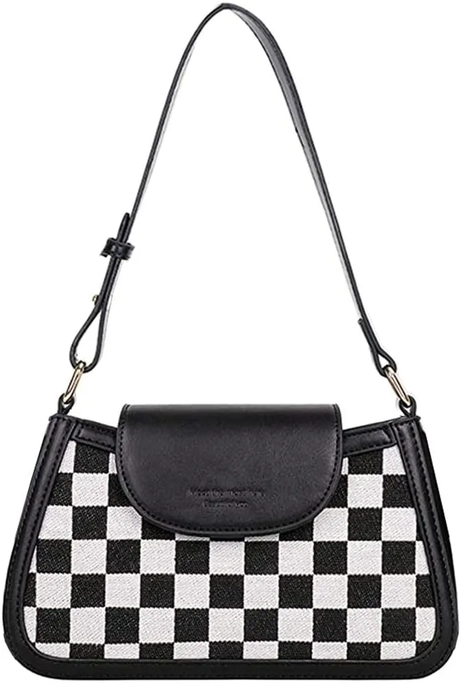 RTGGSEL Women's Contrast Color Plaid Striped Saddle Crossbody Shoulder Underarm Satchel Handbag Tote Clutch Purse Hobo Bag