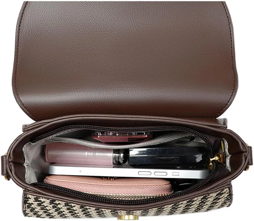 RTGGSEL Women's Contrast Color Plaid Striped Saddle Crossbody Shoulder Underarm Satchel Handbag Tote Clutch Purse Hobo Bag