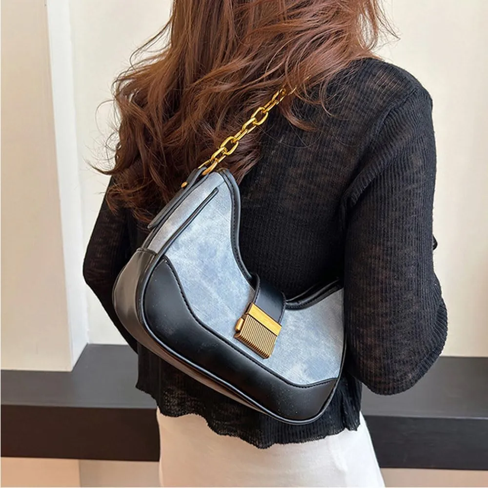 RTGGSEL Women's Contrast Color Plaid Striped Saddle Crossbody Shoulder Underarm Satchel Handbag Tote Clutch Purse Hobo Bag