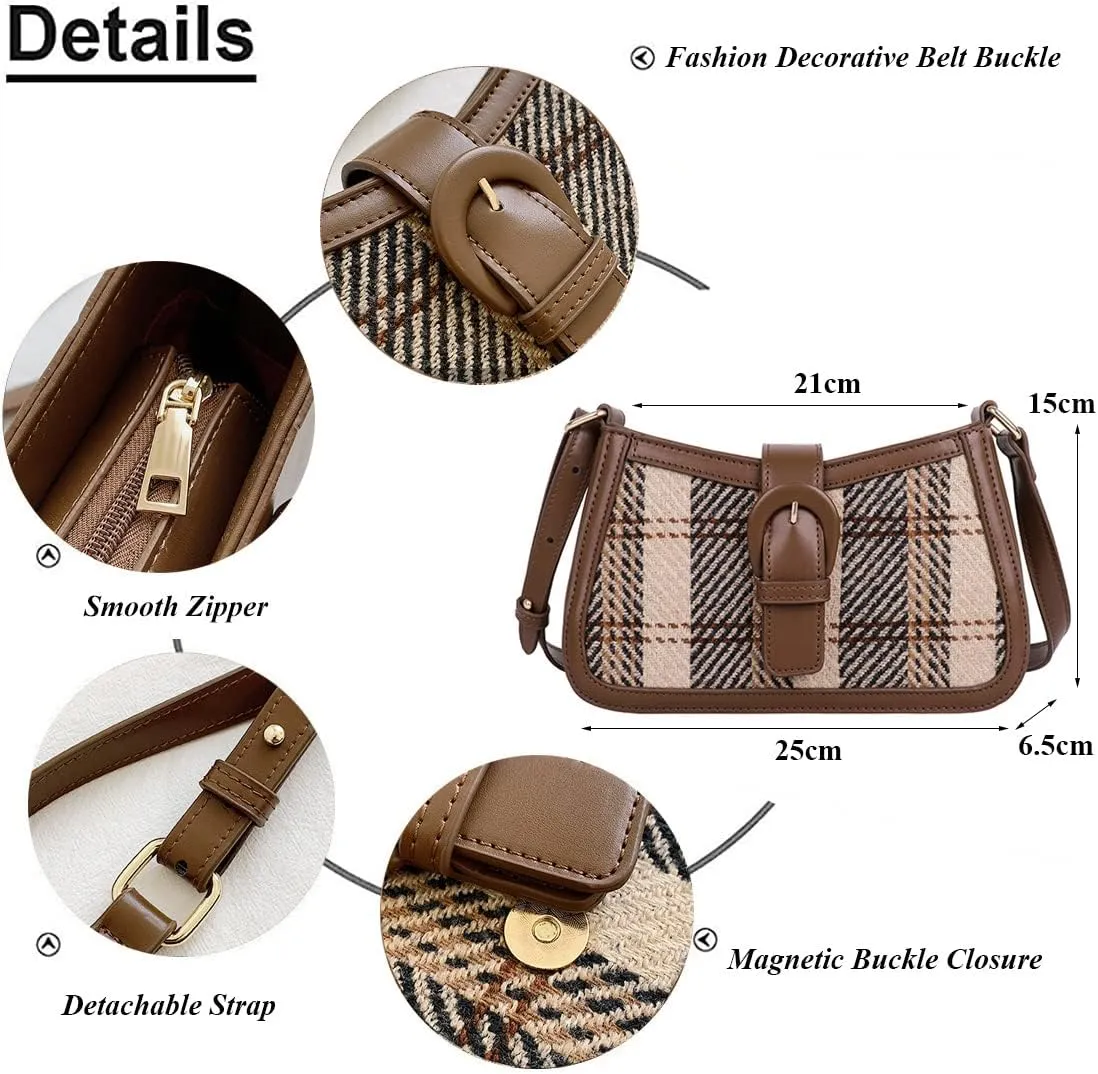 RTGGSEL Women's Contrast Color Plaid Striped Saddle Crossbody Shoulder Underarm Satchel Handbag Tote Clutch Purse Hobo Bag