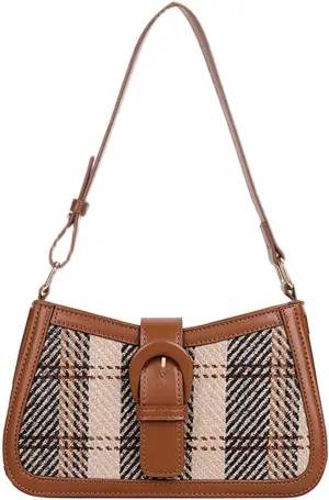 RTGGSEL Women's Contrast Color Plaid Striped Saddle Crossbody Shoulder Underarm Satchel Handbag Tote Clutch Purse Hobo Bag