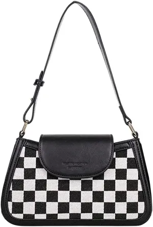 RTGGSEL Women's Contrast Color Plaid Striped Saddle Crossbody Shoulder Underarm Satchel Handbag Tote Clutch Purse Hobo Bag