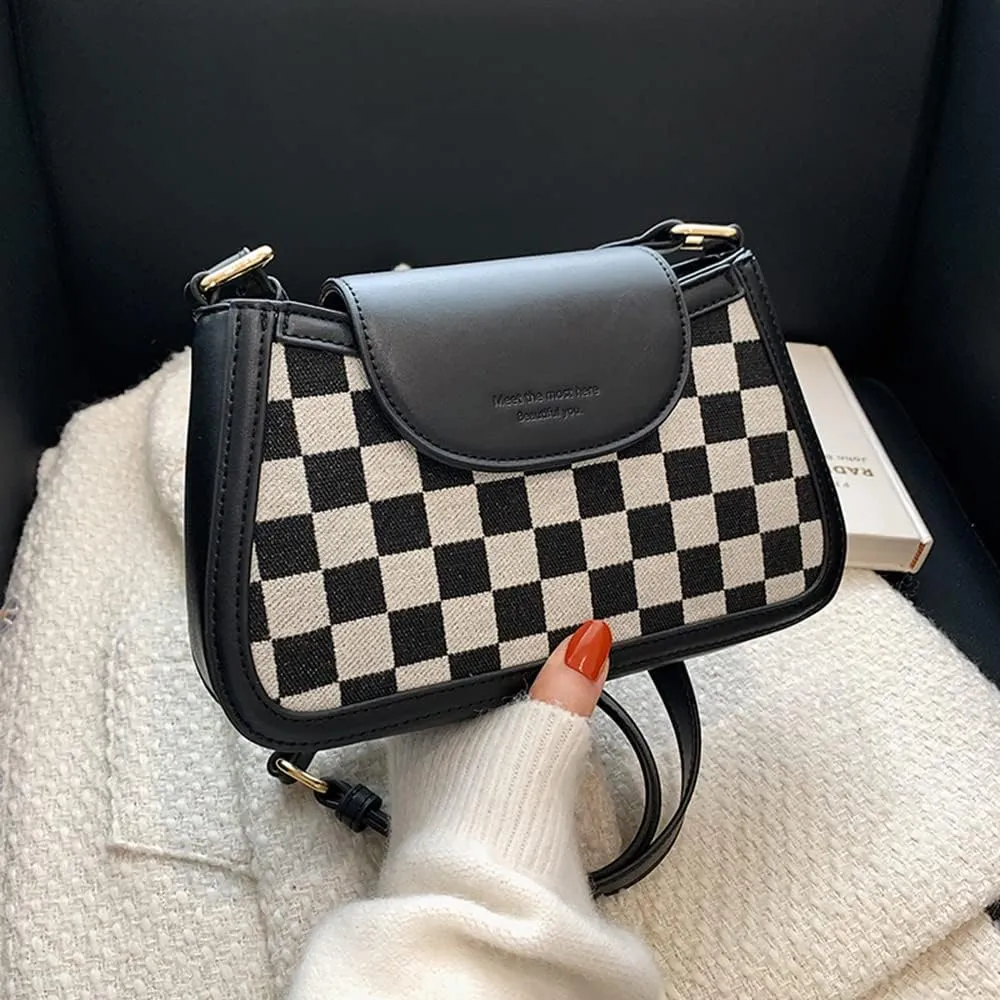 RTGGSEL Women's Contrast Color Plaid Striped Saddle Crossbody Shoulder Underarm Satchel Handbag Tote Clutch Purse Hobo Bag