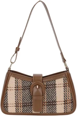 RTGGSEL Women's Contrast Color Plaid Striped Saddle Crossbody Shoulder Underarm Satchel Handbag Tote Clutch Purse Hobo Bag