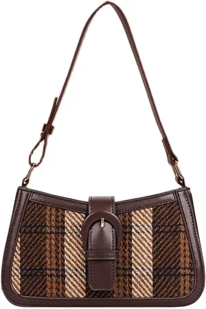 RTGGSEL Women's Contrast Color Plaid Striped Saddle Crossbody Shoulder Underarm Satchel Handbag Tote Clutch Purse Hobo Bag