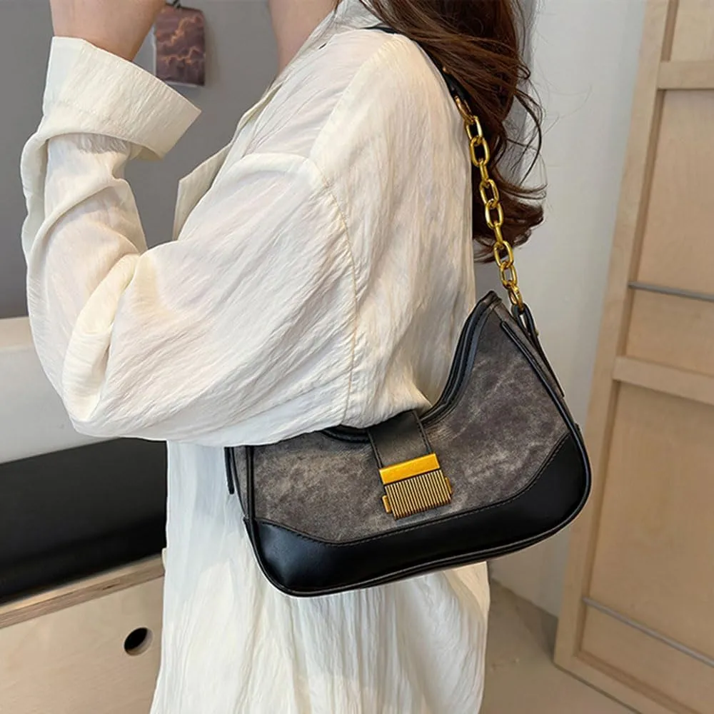 RTGGSEL Women's Contrast Color Plaid Striped Saddle Crossbody Shoulder Underarm Satchel Handbag Tote Clutch Purse Hobo Bag