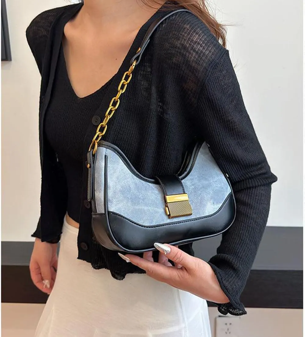 RTGGSEL Women's Contrast Color Plaid Striped Saddle Crossbody Shoulder Underarm Satchel Handbag Tote Clutch Purse Hobo Bag