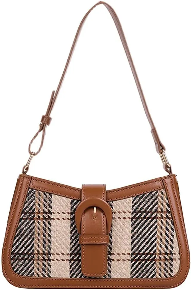 RTGGSEL Women's Contrast Color Plaid Striped Saddle Crossbody Shoulder Underarm Satchel Handbag Tote Clutch Purse Hobo Bag