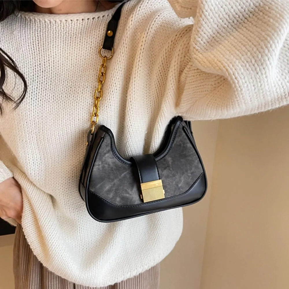 RTGGSEL Women's Contrast Color Plaid Striped Saddle Crossbody Shoulder Underarm Satchel Handbag Tote Clutch Purse Hobo Bag