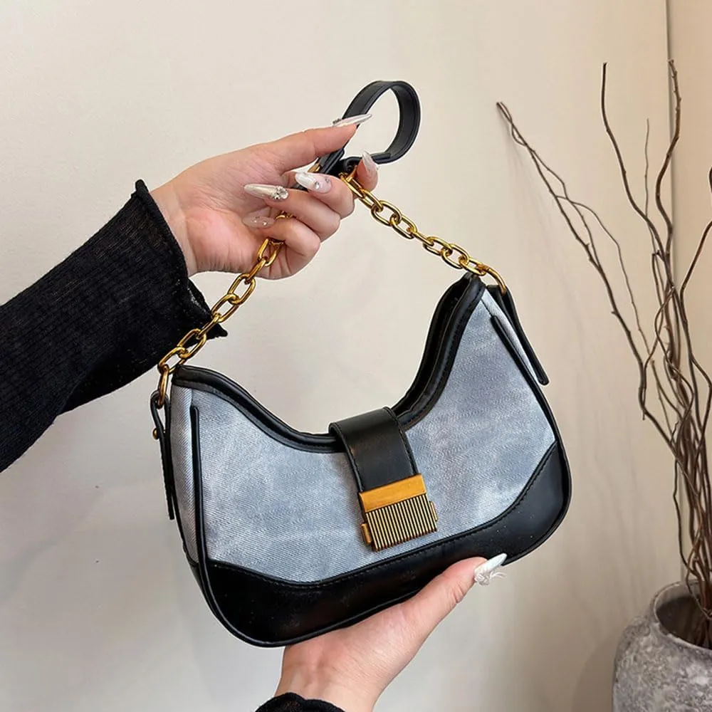 RTGGSEL Women's Contrast Color Plaid Striped Saddle Crossbody Shoulder Underarm Satchel Handbag Tote Clutch Purse Hobo Bag
