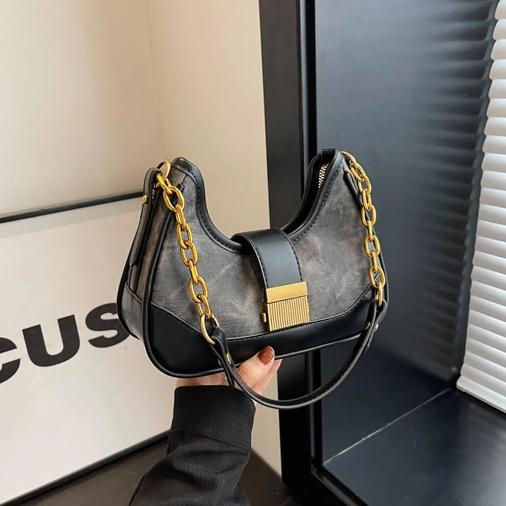 RTGGSEL Women's Contrast Color Plaid Striped Saddle Crossbody Shoulder Underarm Satchel Handbag Tote Clutch Purse Hobo Bag