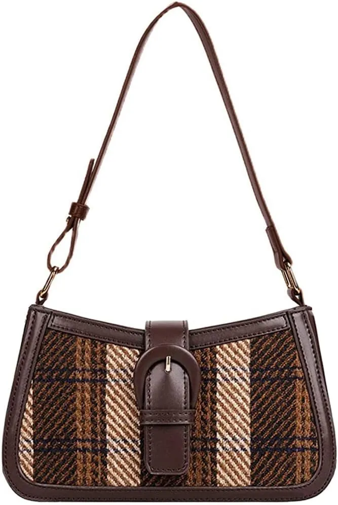 RTGGSEL Women's Contrast Color Plaid Striped Saddle Crossbody Shoulder Underarm Satchel Handbag Tote Clutch Purse Hobo Bag